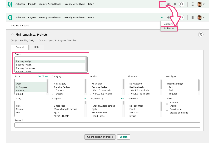 Search from all projects | Backlog