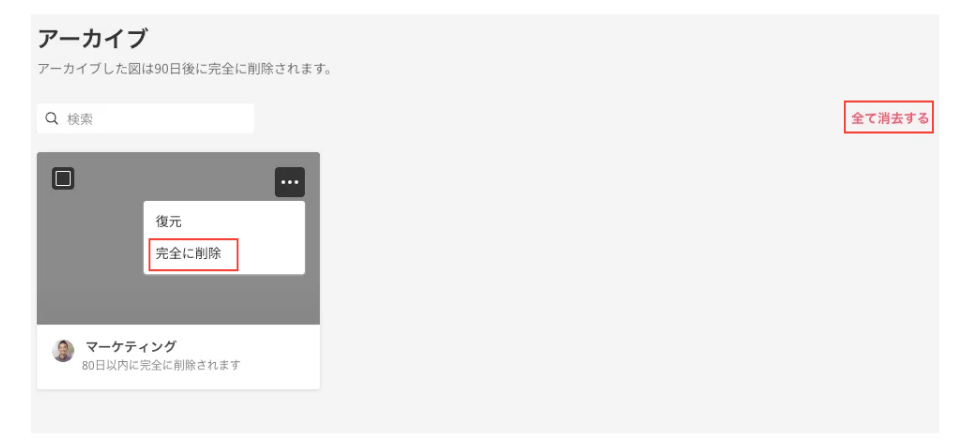 「アーカイブ」フォルダから図を削除するための方法について強調したキャプチャ