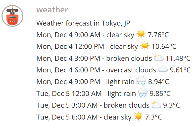 Create a weather bot FAQs Technical Support Nulab