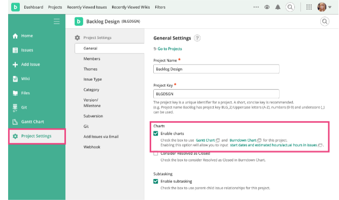 Change Project Setting | Backlog