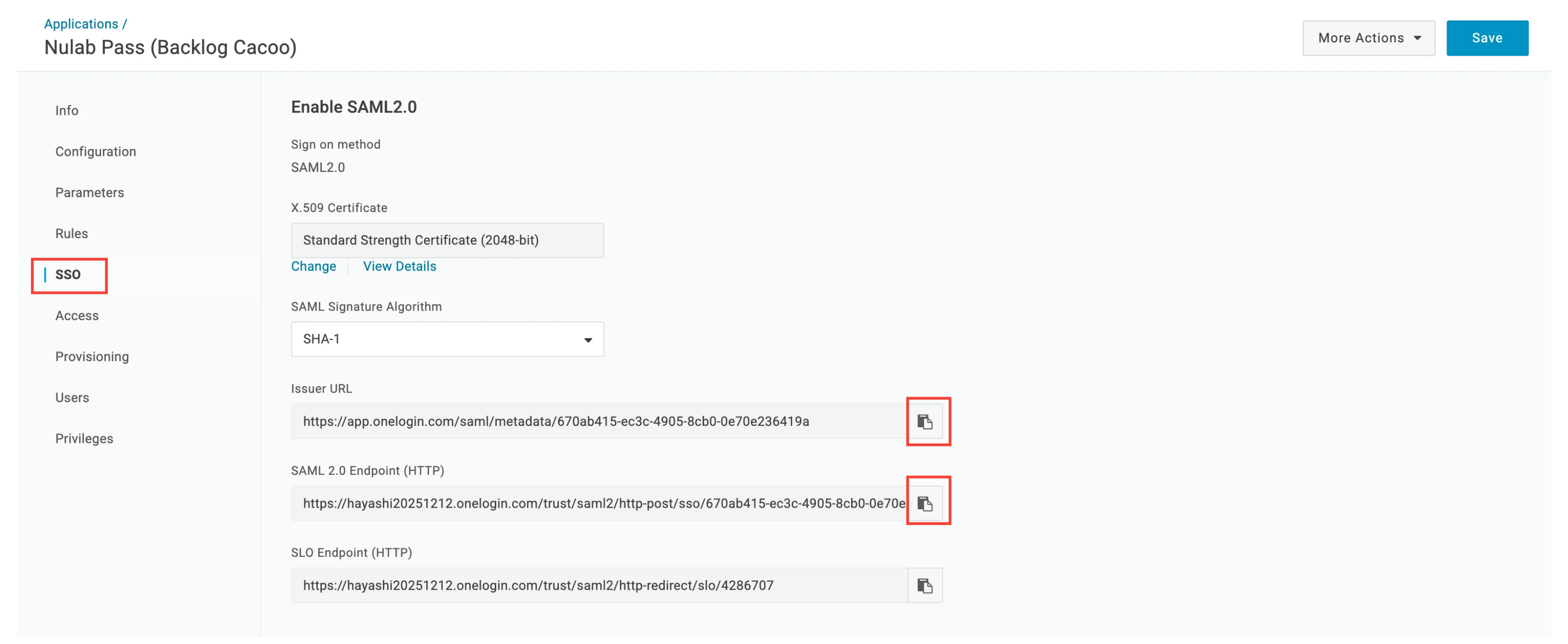 OneLoginの管理画面のスクリーンショット。