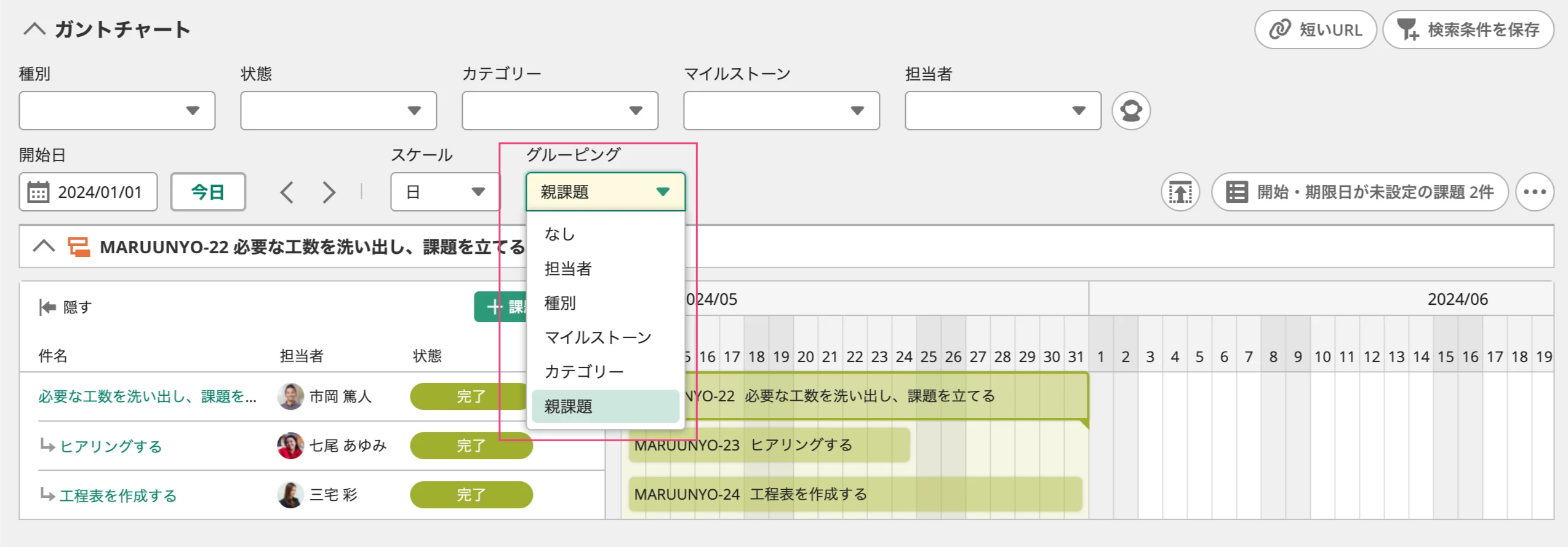 ガントチャートでの親子課題の表示 | プロジェクト管理ツールBacklog