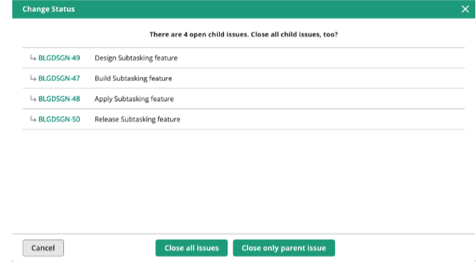 Closing a parent issue | Backlog