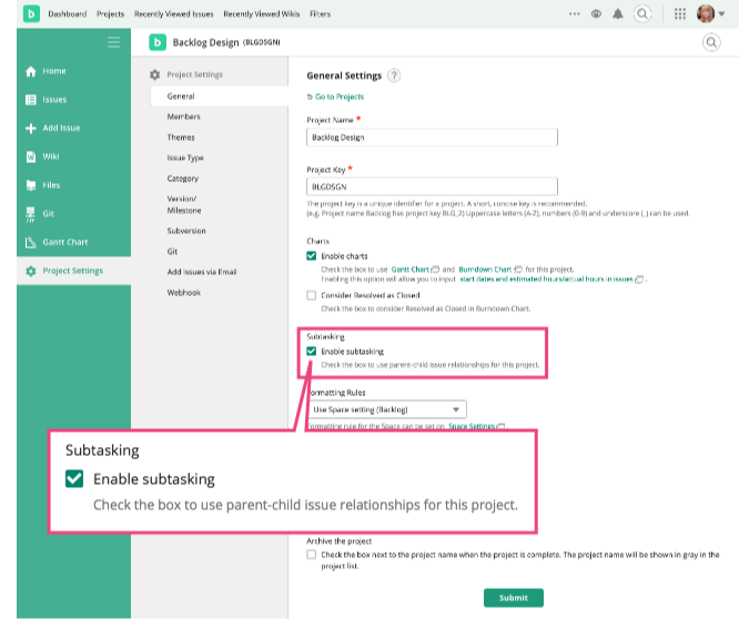 Start using subtasking | Backlog
