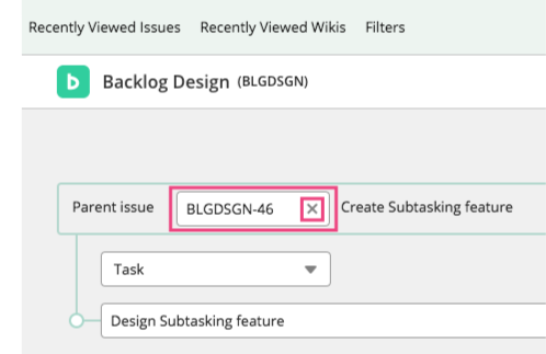 Set/Remove a parent issue | Backlog