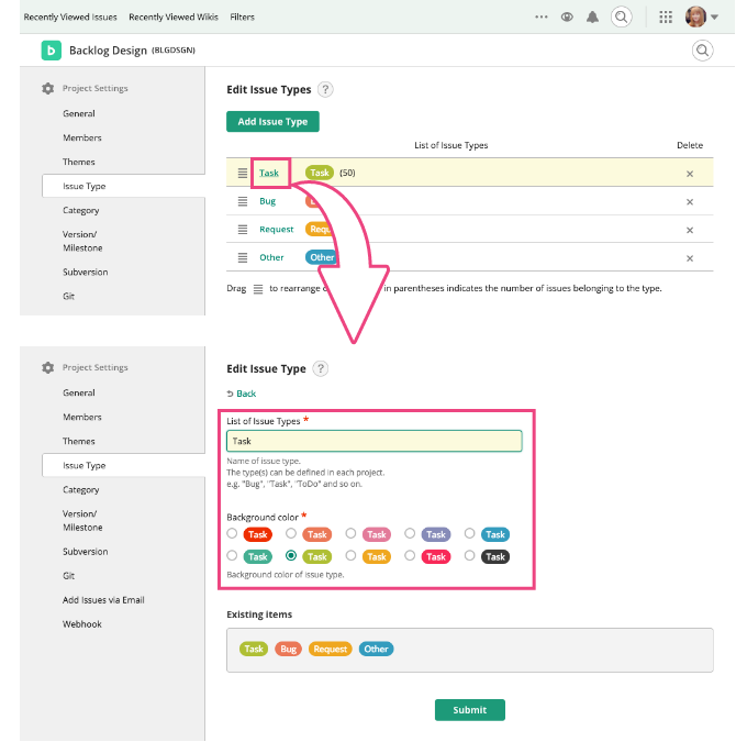 Edit Details of Issue Type | Backlog