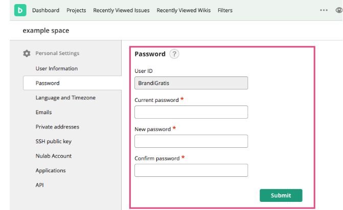 Change Password | Backlog