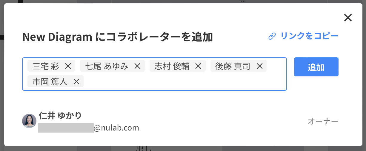 チームメンバーへの共有画面